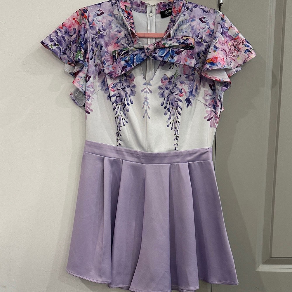 Floral white/purple romper